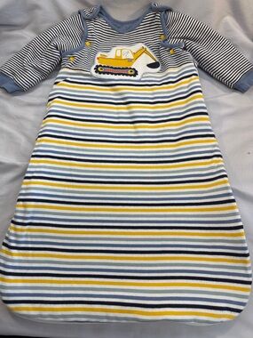 Striped Yellow & Blue Kids Sleep Sack with Excavator Applique